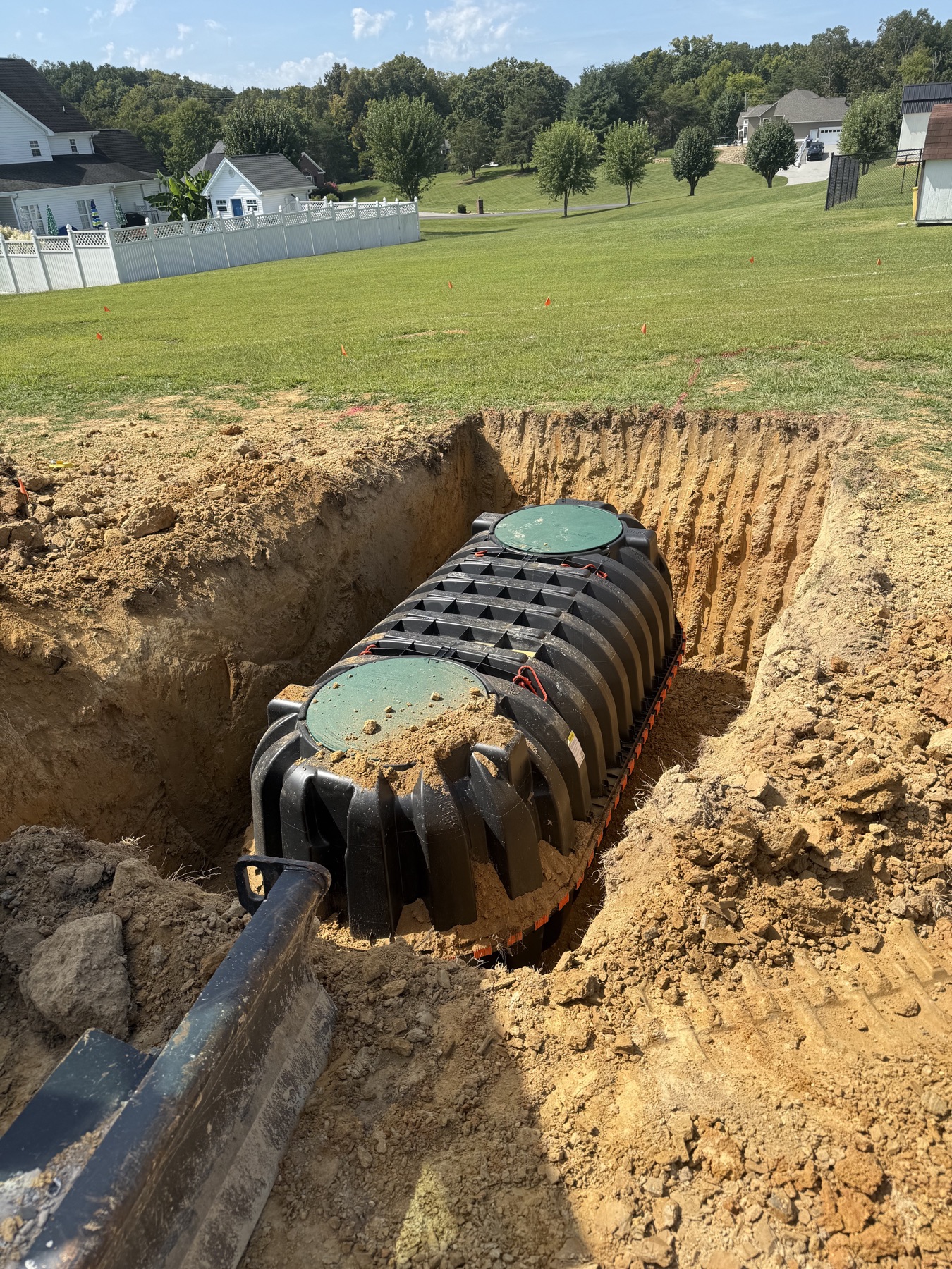 New septic tank set in an excavated East Tennessee property